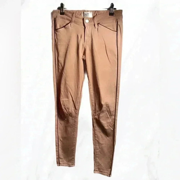 Paige trendy melon black piping stylish 4 pocket beige stretch denim jean 26 - Picture 2 of 6